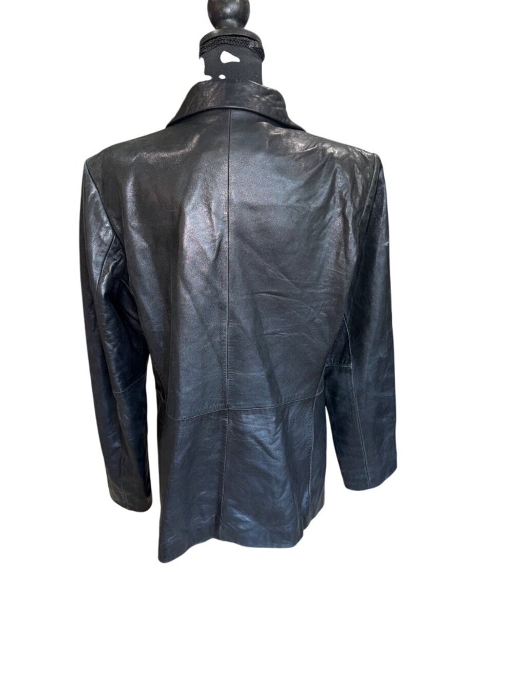 Jones New York Womens M Black Genuine Leather Blazer Jacket Quiet Luxury 90s - Picture 3 of 12